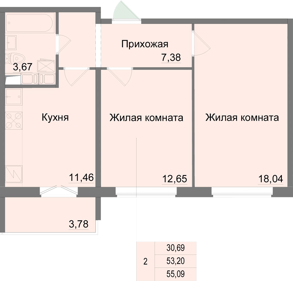 планировка квартиры 55 м2